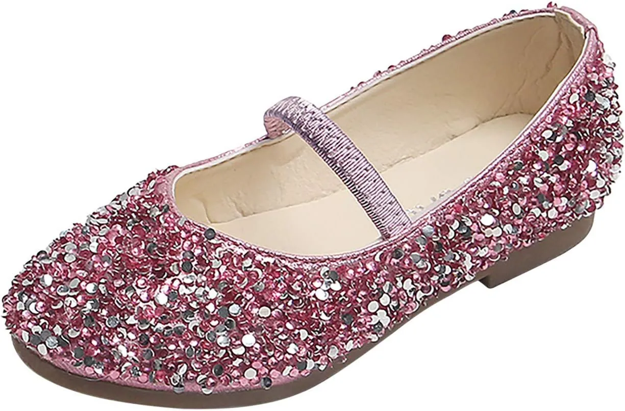 Baby Girl's Flat Mary Jane Shoes Ballet Shoes parkle Princess Shoes Partys Wedding Dress Shoes Bridesmaids Sandals (Pink, 9 Toddler)