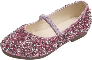 Baby Girl's Flat Mary Jane Shoes Ballet Shoes parkle Princess Shoes Partys Wedding Dress Shoes Bridesmaids Sandals (Pink, 9 Toddler)