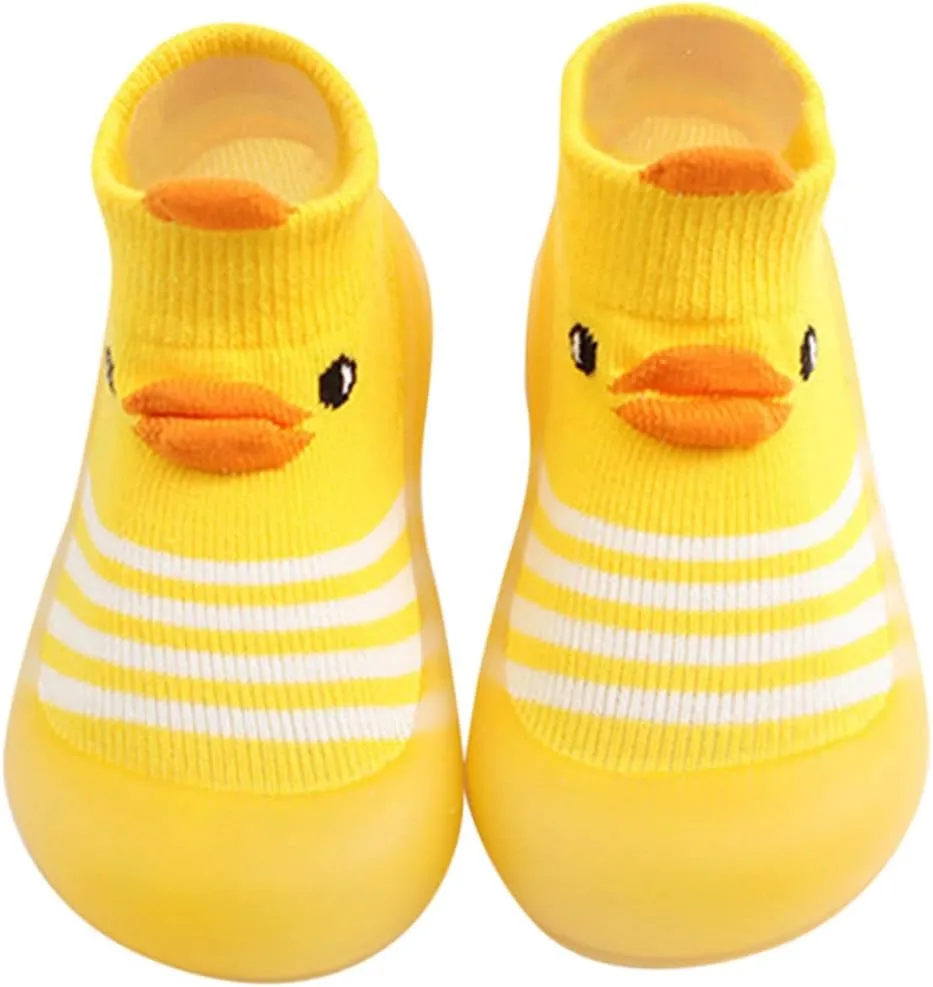 Baby Walking Shoes,Todller Boys Girls Non Slip Flat Socks Shoes Lightweight Cute Cartoon Duck Bear Pattern Boy Shoes