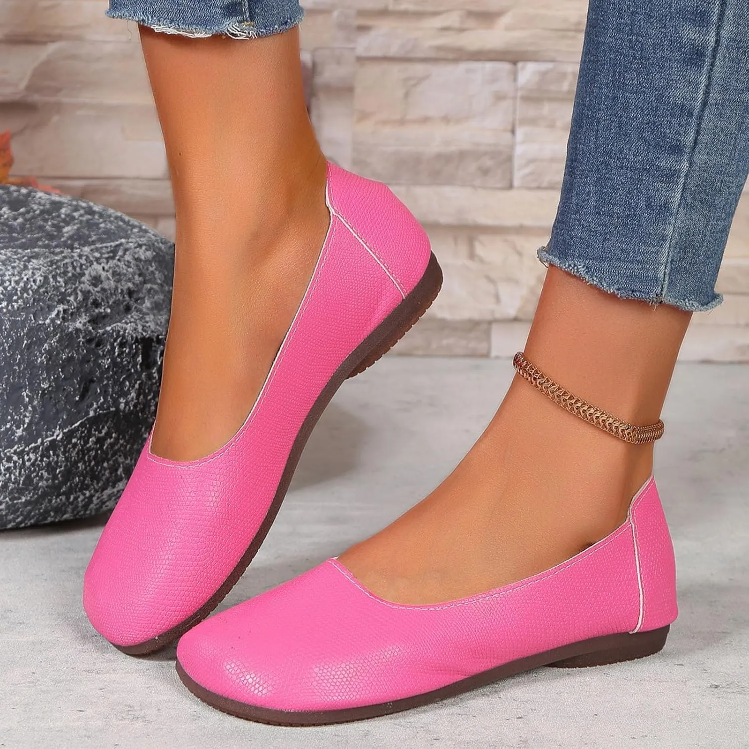 Ballet Flats Shoes for Women Round Close Toe Slip On Shoes Solid Leather Vamp Boat Flat Shoe Comfortable Lightweight Breathable Going Out Loafers 2025