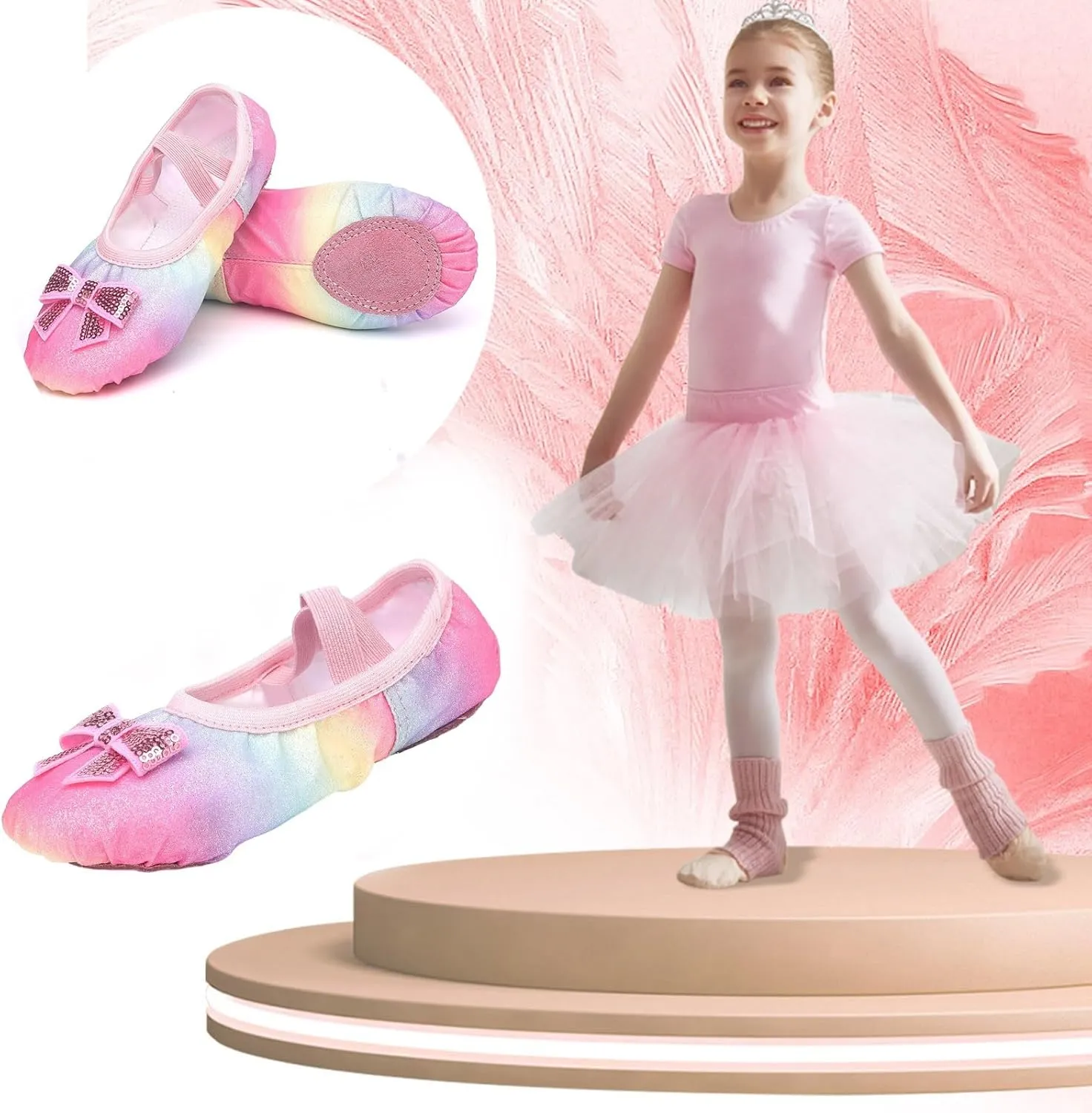 Ballet Shoes Split-Sole Glitter Flat Dance Shoes for Girls Toddler Kid Satin Dance Practice Slippers Leather Flat