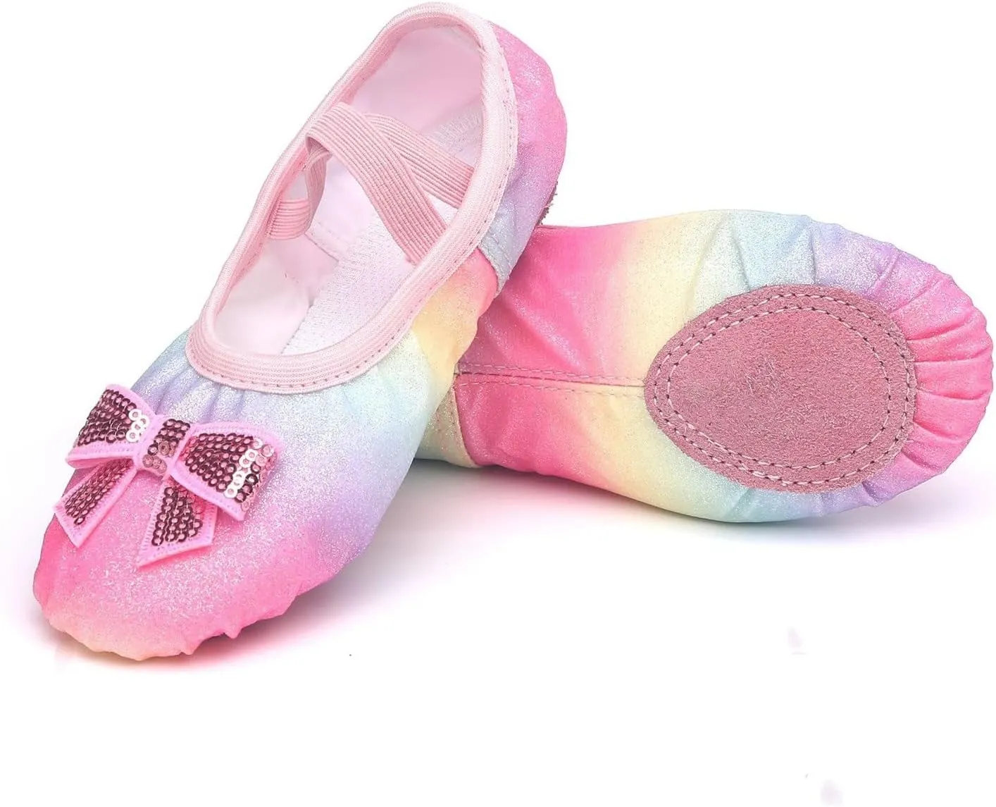 Ballet Shoes Split-Sole Glitter Flat Dance Shoes for Girls Toddler Kid Satin Dance Practice Slippers Leather Flat