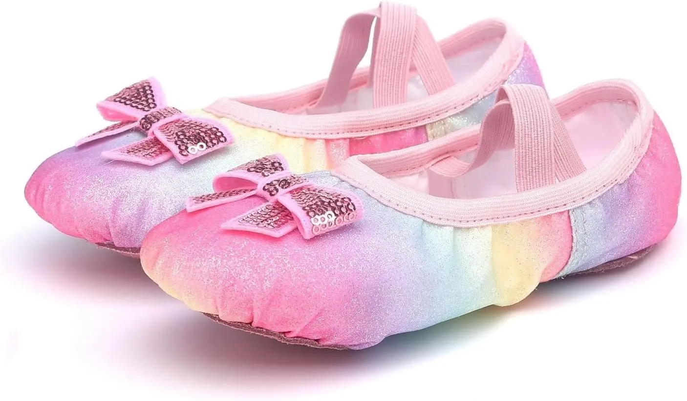 Ballet Shoes Split-Sole Glitter Flat Dance Shoes for Girls Toddler Kid Satin Dance Practice Slippers Leather Flat