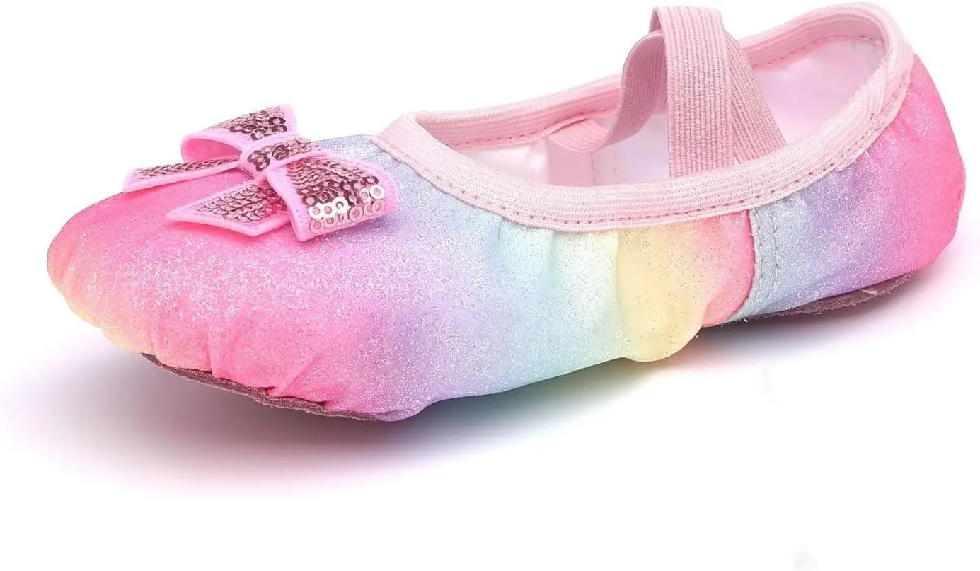 Ballet Shoes Split-Sole Glitter Flat Dance Shoes for Girls Toddler Kid Satin Dance Practice Slippers Leather Flat