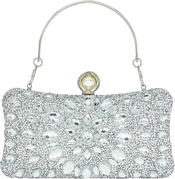 Beaguful Women's Evening Bags Sparkly Rhinestone Clutch Purses Luxury Handbags Oval Silver/Multicolor