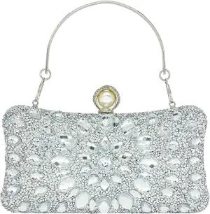 Beaguful Women's Evening Bags Sparkly Rhinestone Clutch Purses Luxury Handbags Oval Silver/Multicolor
