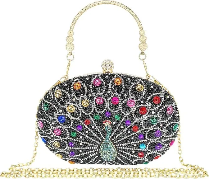 Beaguful Women's Evening Bags Sparkly Rhinestone Clutch Purses Luxury Handbags Oval Silver/Multicolor