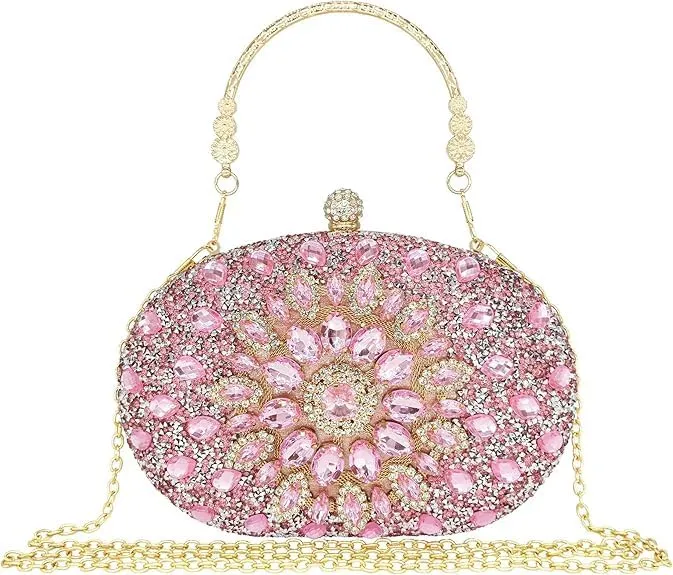 Beaguful Women's Evening Bags Sparkly Rhinestone Clutch Purses Luxury Handbags Oval Silver/Multicolor