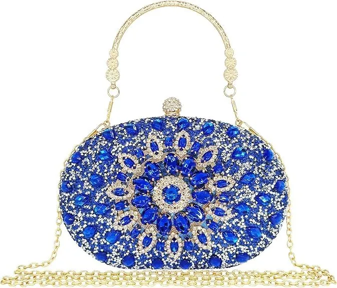 Beaguful Women's Evening Bags Sparkly Rhinestone Clutch Purses Luxury Handbags Oval Silver/Multicolor