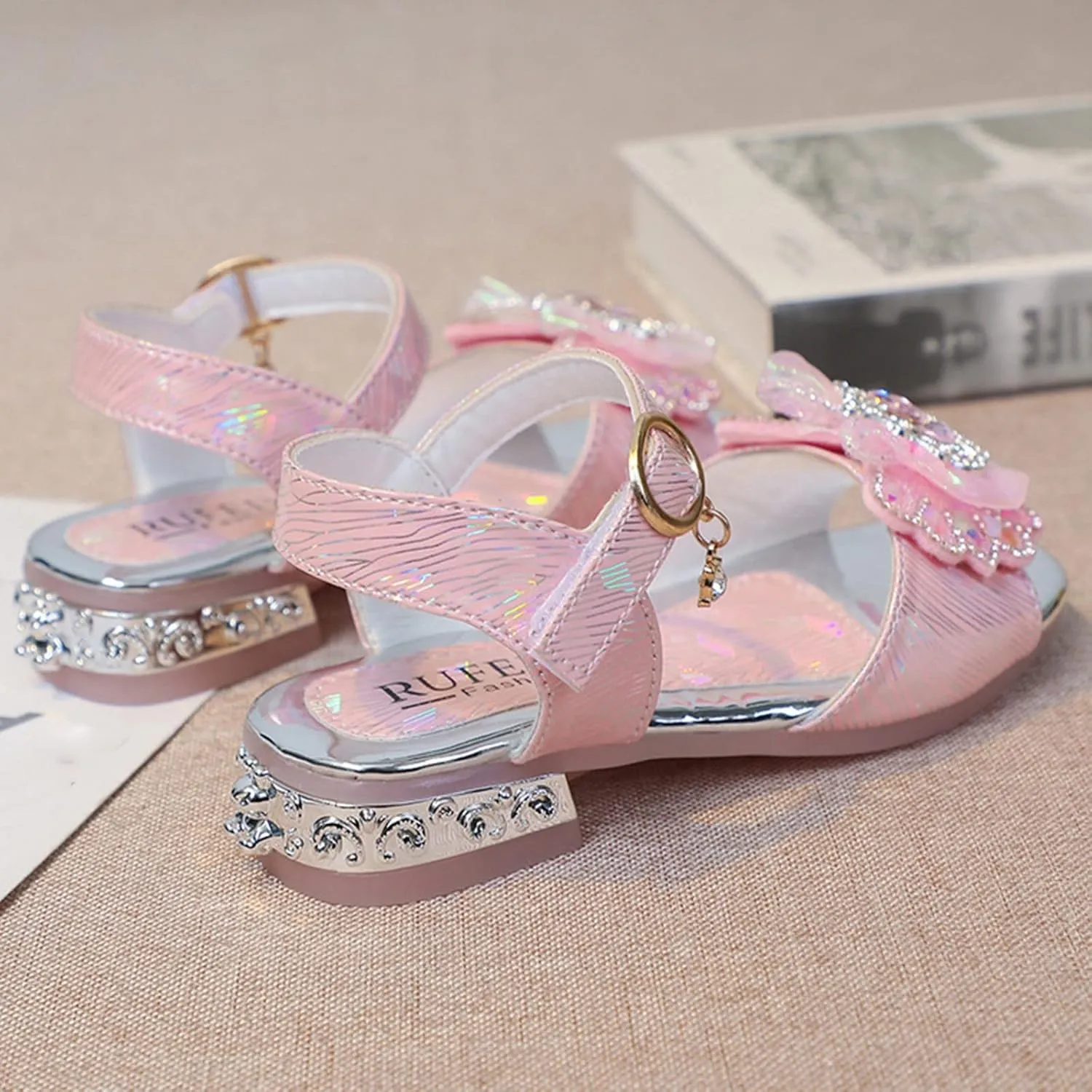 Boots for Baby Girls Thick Soles With Butterfly Sandals Open Toe Student Dance Princess White Shoes for Toddler Girls