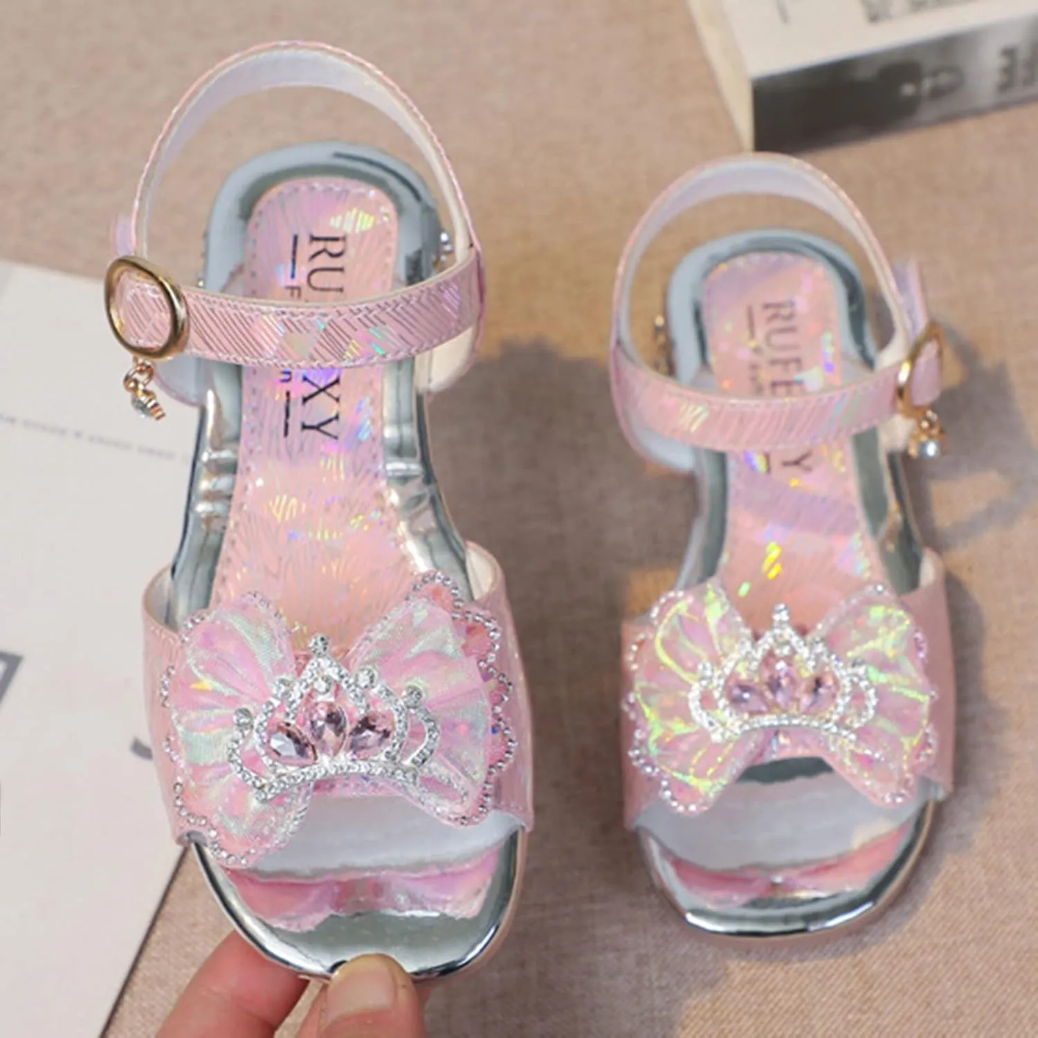 Boots for Baby Girls Thick Soles With Butterfly Sandals Open Toe Student Dance Princess White Shoes for Toddler Girls