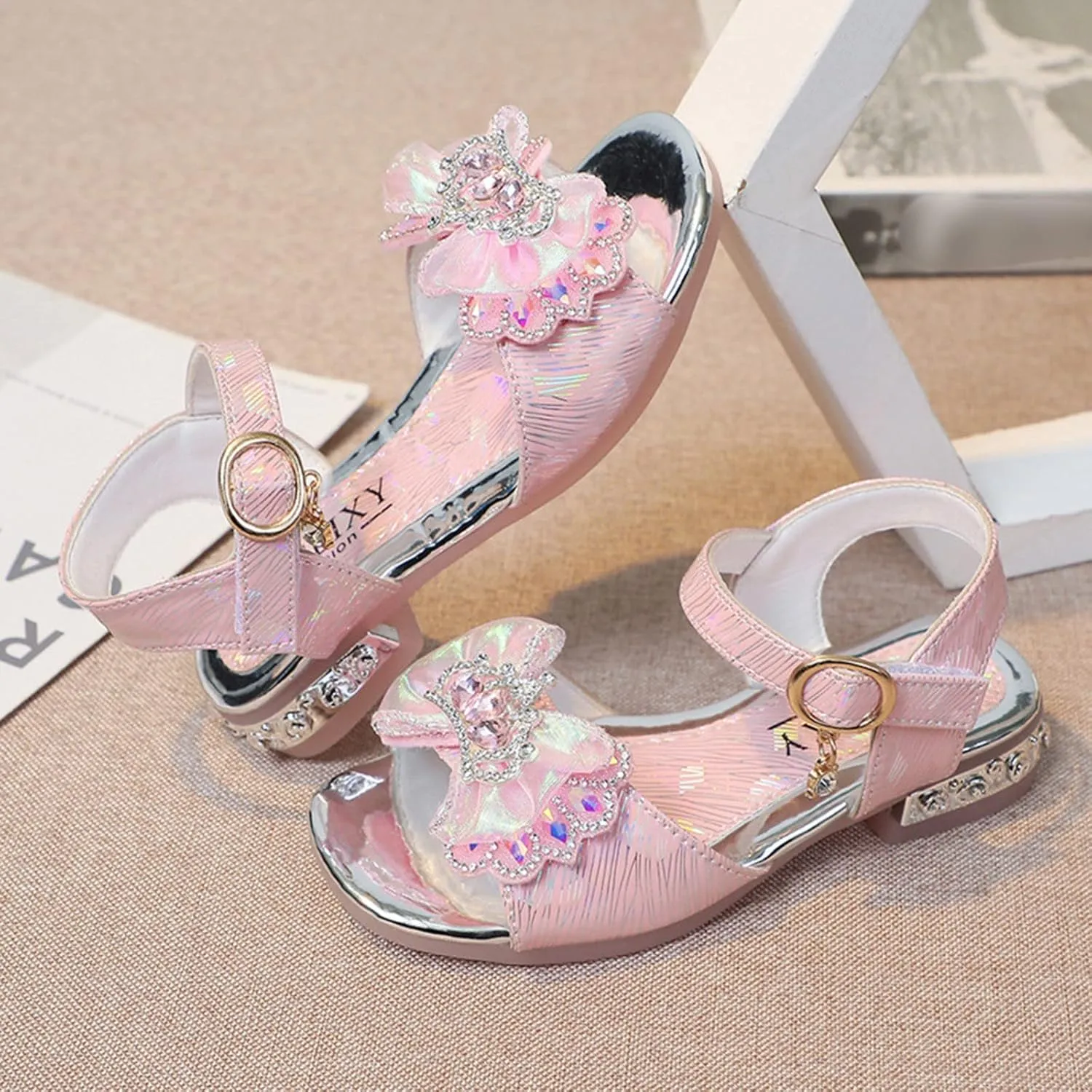 Boots for Baby Girls Thick Soles With Butterfly Sandals Open Toe Student Dance Princess White Shoes for Toddler Girls