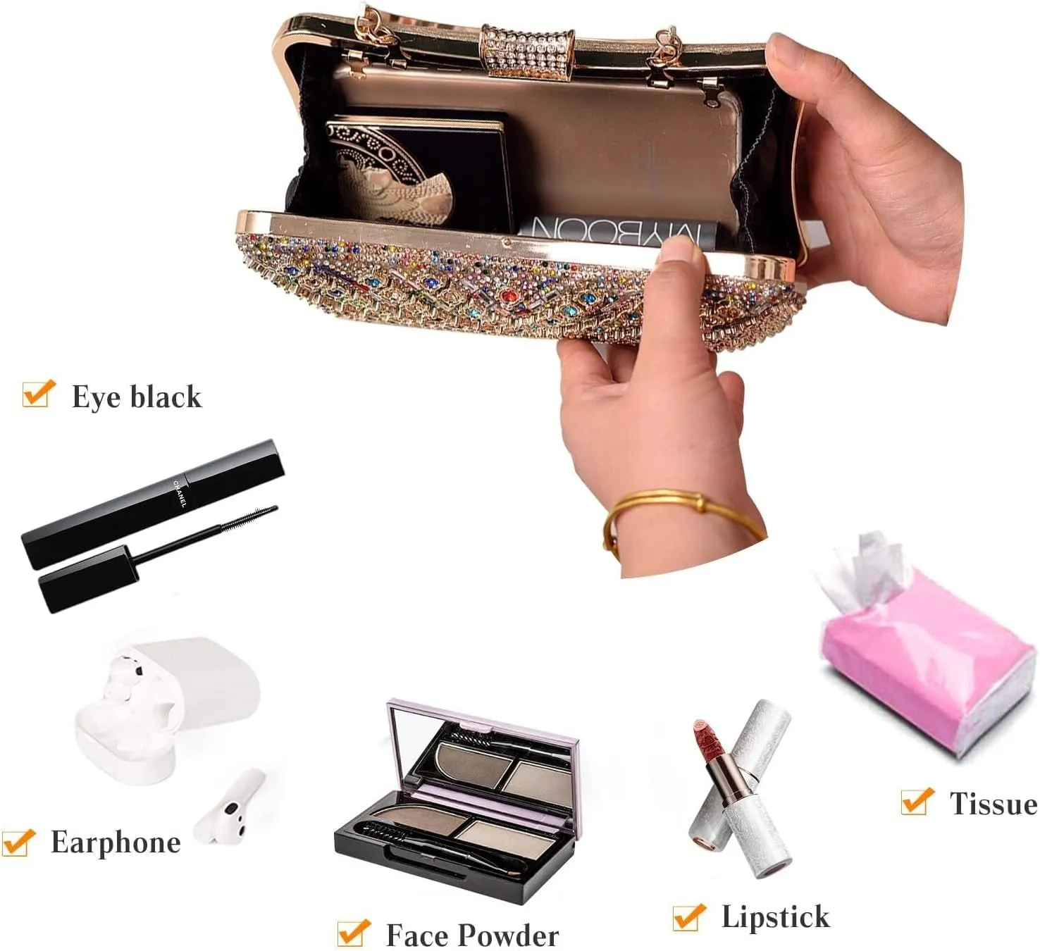 Bridal Wedding Purse Bling Crystal Shoulder Sparkling Glitter Crossbody Women Evening Rhinestone Clutch
