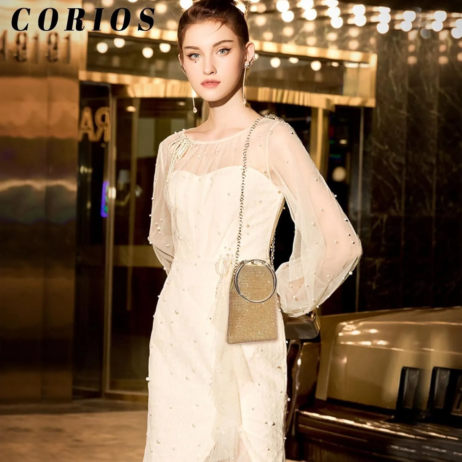 Bridal Wedding Purse Sparkling Crystal Handbag Shoulder With Detachable Mini Evening for Women Rhinestone Clutch