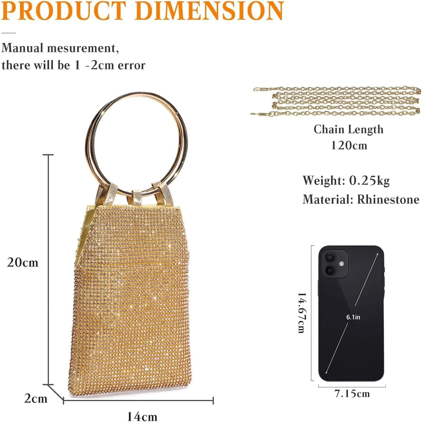Bridal Wedding Purse Sparkling Crystal Handbag Shoulder With Detachable Mini Evening for Women Rhinestone Clutch