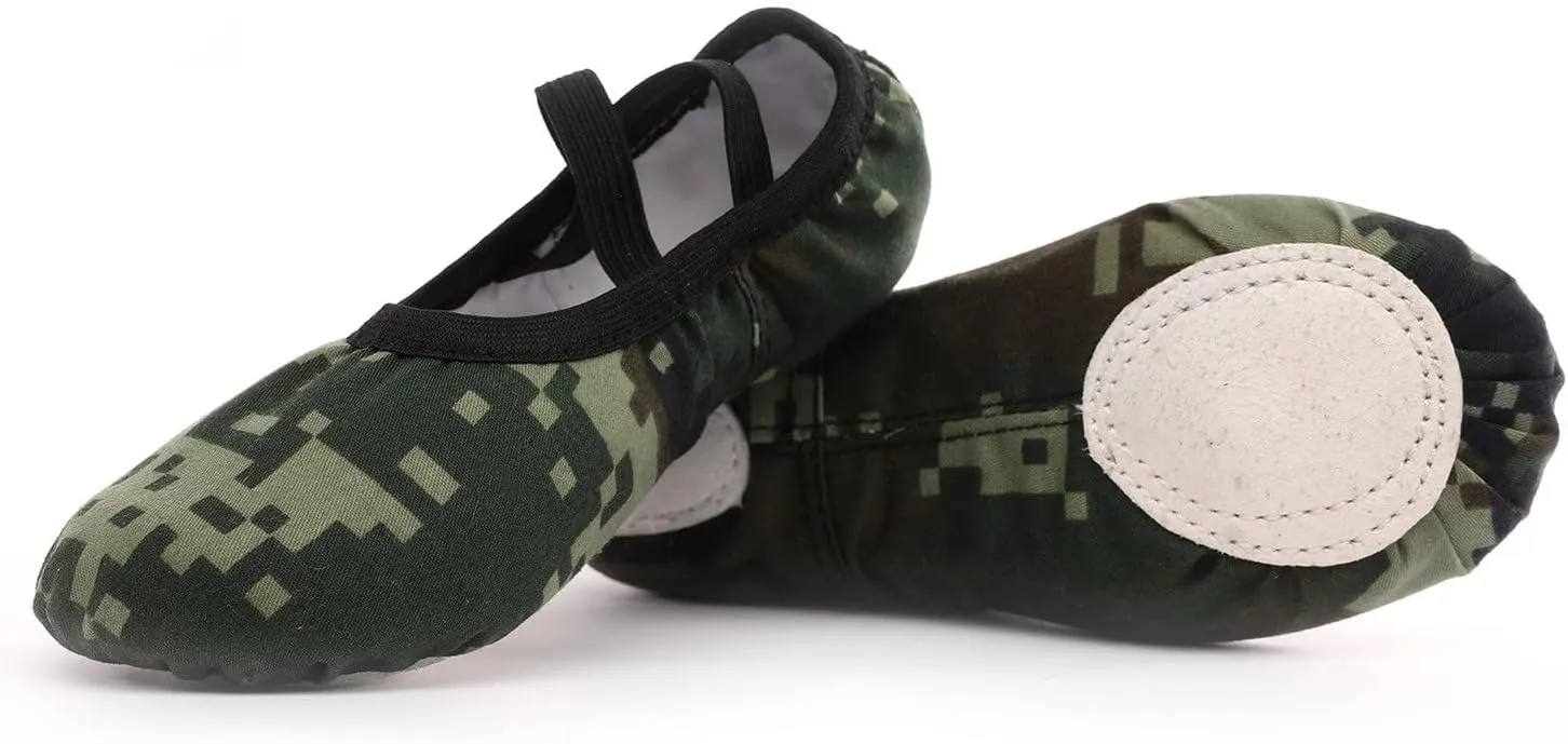 Camouflage Ballet Shoes Girls Canvas Ballet Flat Toddler Girls Ballet Slippers No-Tie Boys Dance Shoes Toddler