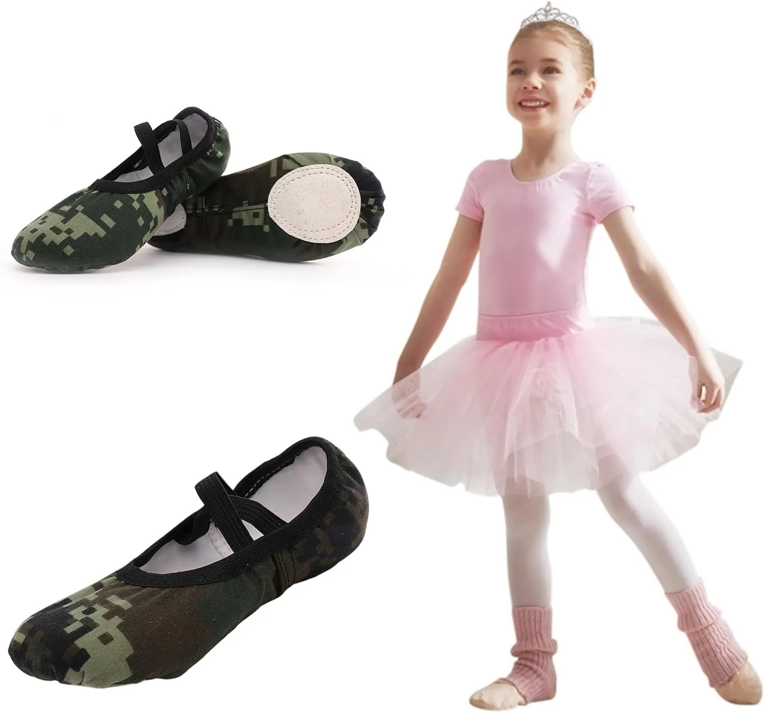 Camouflage Ballet Shoes Girls Canvas Ballet Flat Toddler Girls Ballet Slippers No-Tie Boys Dance Shoes Toddler