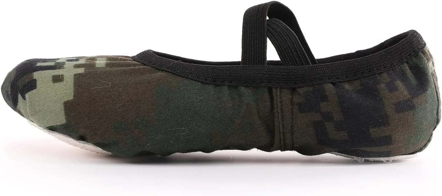 Camouflage Ballet Shoes Girls Canvas Ballet Flat Toddler Girls Ballet Slippers No-Tie Boys Dance Shoes Toddler