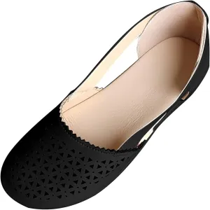 Closed Toe Sandals Women Hollow Out Shoes Orthotic Wedge Flats Sandals Round Toe Casual Slip On Comfort Eyelets Shoes