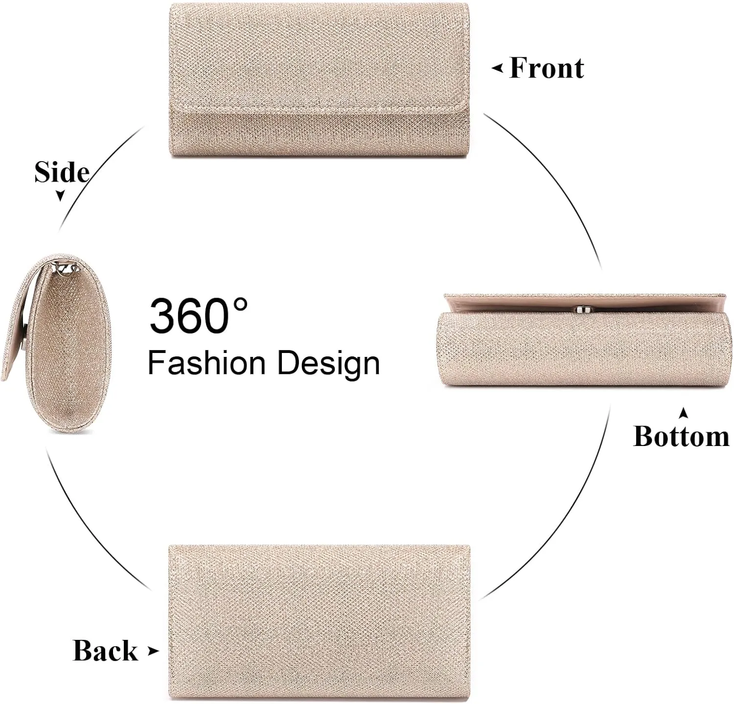 Clutch Purses for Women, Evening Bag with Detachable Chain Ladies Sparkling Party Handbag Wedding Bags