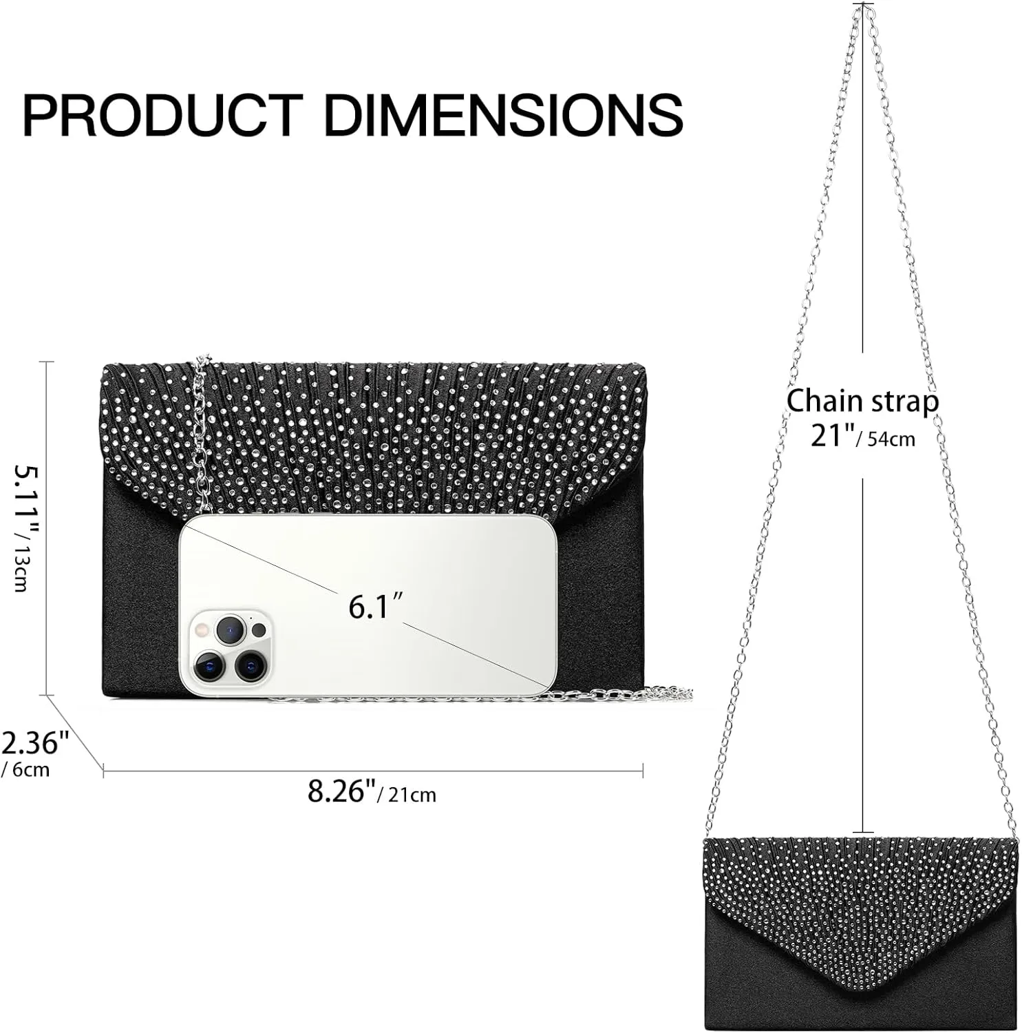 Clutch Purses for Women, Evening Bag with Detachable Chain Ladies Sparkling Party Handbag Wedding Bags