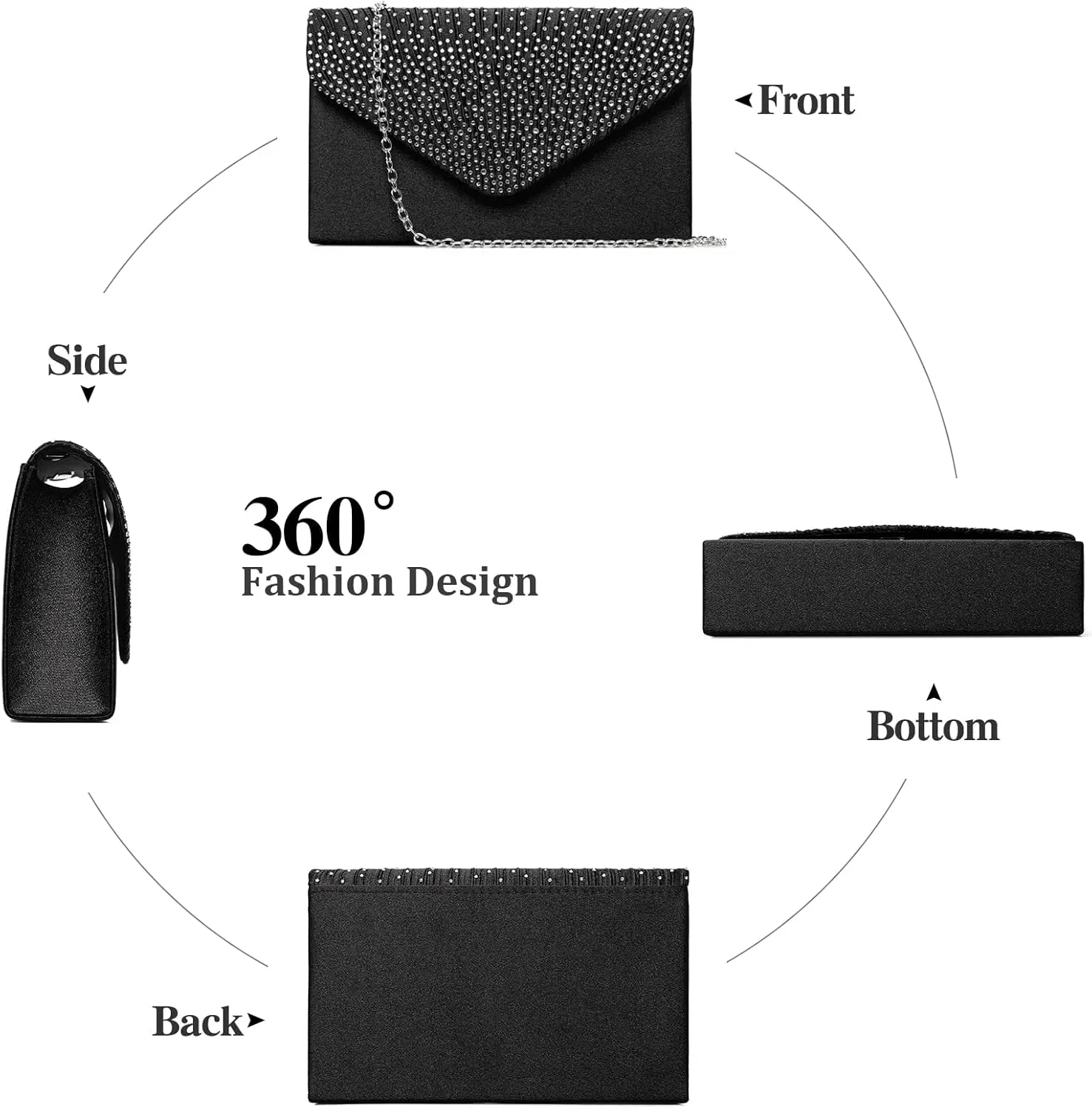 Clutch Purses for Women, Evening Bag with Detachable Chain Ladies Sparkling Party Handbag Wedding Bags
