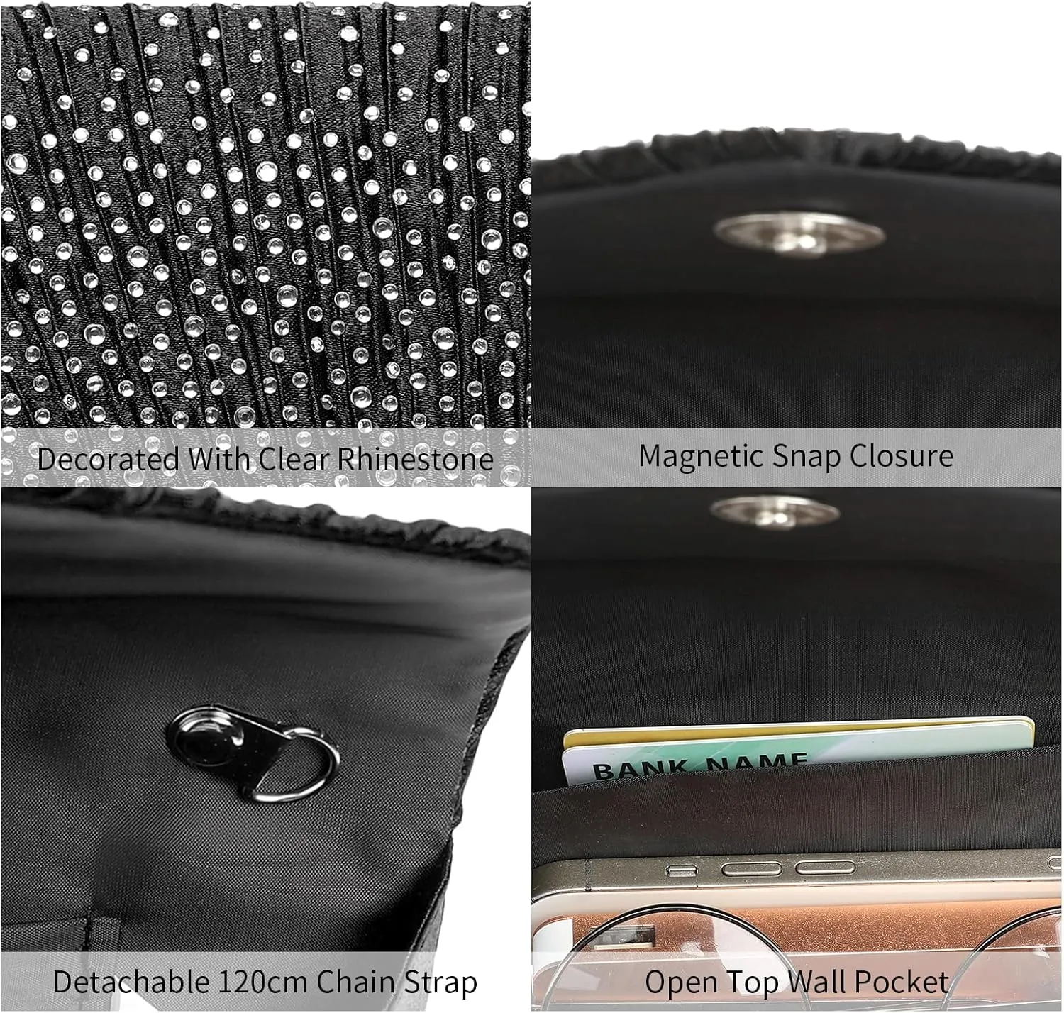 Clutch Purses for Women, Evening Bag with Detachable Chain Ladies Sparkling Party Handbag Wedding Bags
