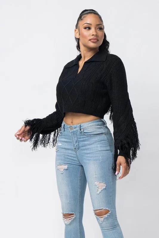 COLLAR SWEATER WITH FRINGE