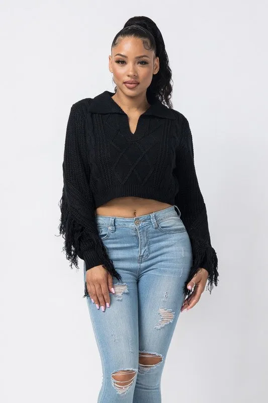 COLLAR SWEATER WITH FRINGE