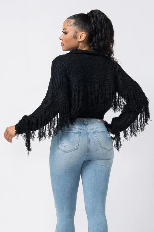 COLLAR SWEATER WITH FRINGE