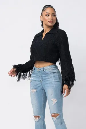 COLLAR SWEATER WITH FRINGE
