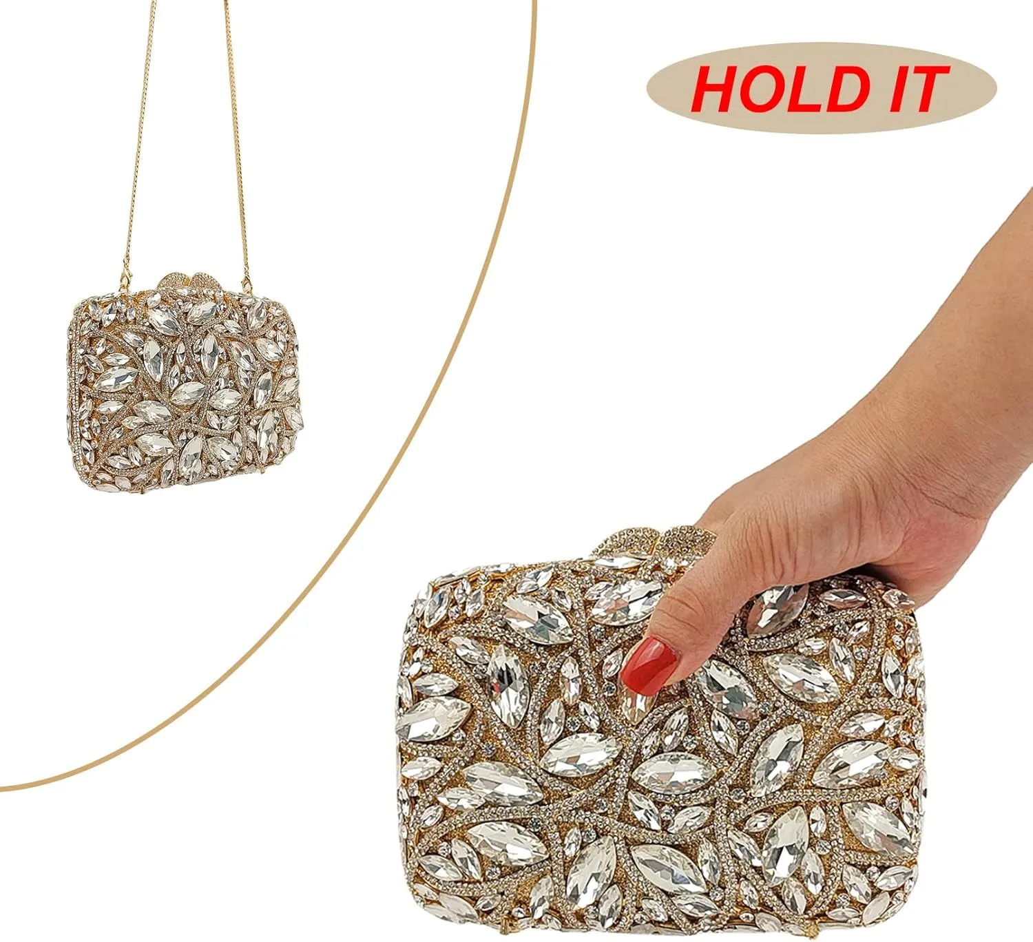 Colorful Crystal Clutch Box Handbag Women Sparkling Evening Bags for Wedding Party Prom Purse