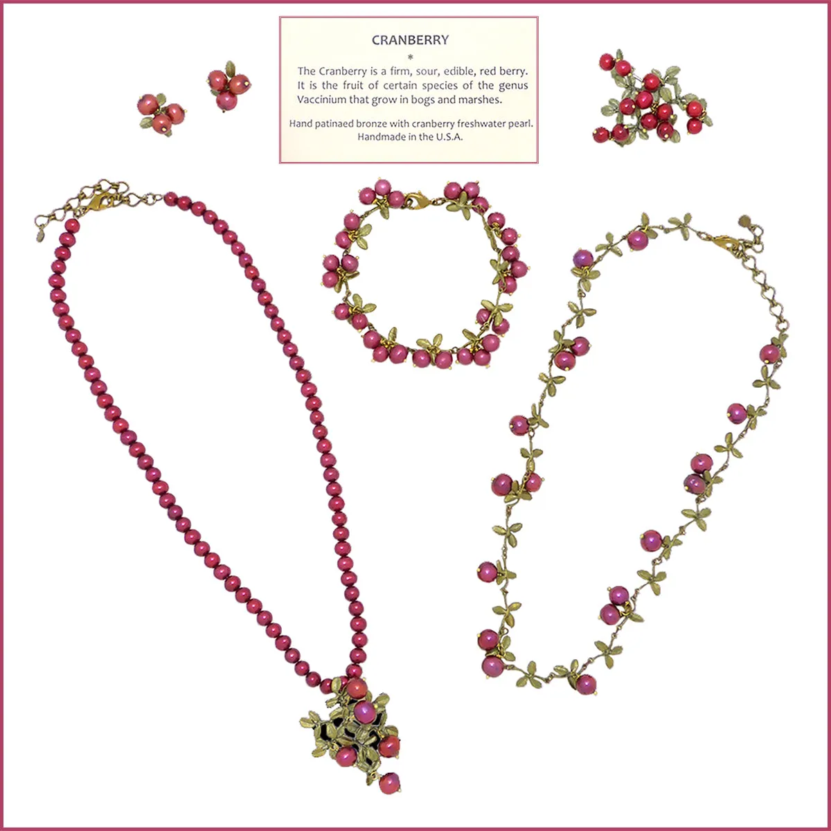 Cranberry Pendant on Pearl Necklace by Michael Michaud Nature Silver Seasons 8055