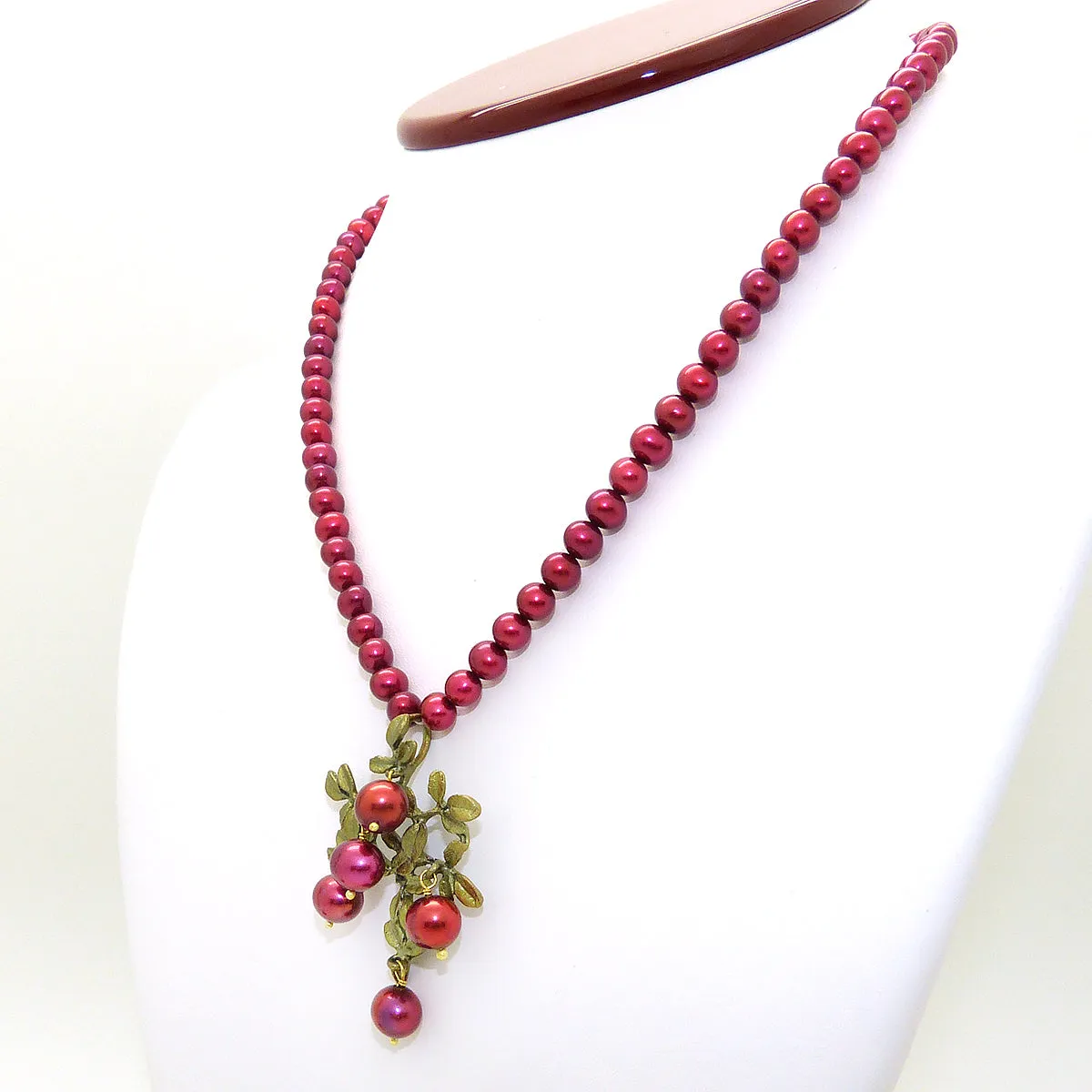 Cranberry Pendant on Pearl Necklace by Michael Michaud Nature Silver Seasons 8055