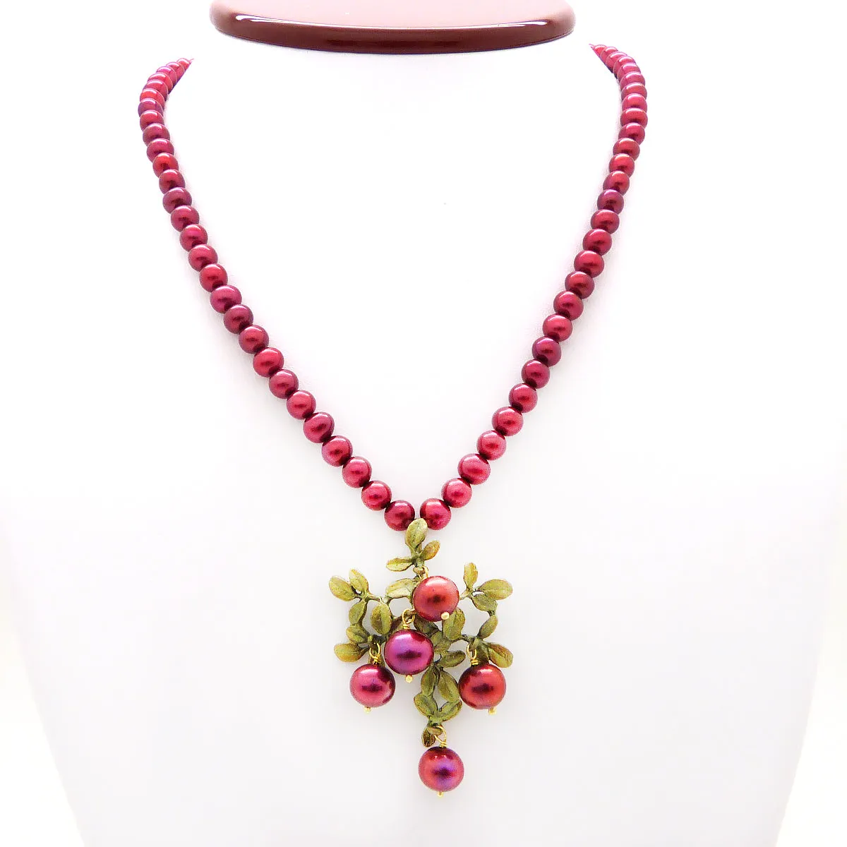 Cranberry Pendant on Pearl Necklace by Michael Michaud Nature Silver Seasons 8055