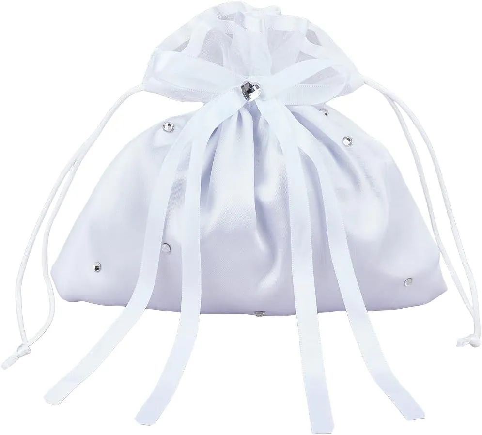 CRASPIRE Bow Bridal Bag Wedding Bags White Floral Bridesmaid Satin Decorated Bag Money Purse Handbag Satin Bags Satin Dolly Bag Drawstring Storage Bags Wedding Decoration