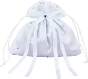 CRASPIRE Bow Bridal Bag Wedding Bags White Floral Bridesmaid Satin Decorated Bag Money Purse Handbag Satin Bags Satin Dolly Bag Drawstring Storage Bags Wedding Decoration