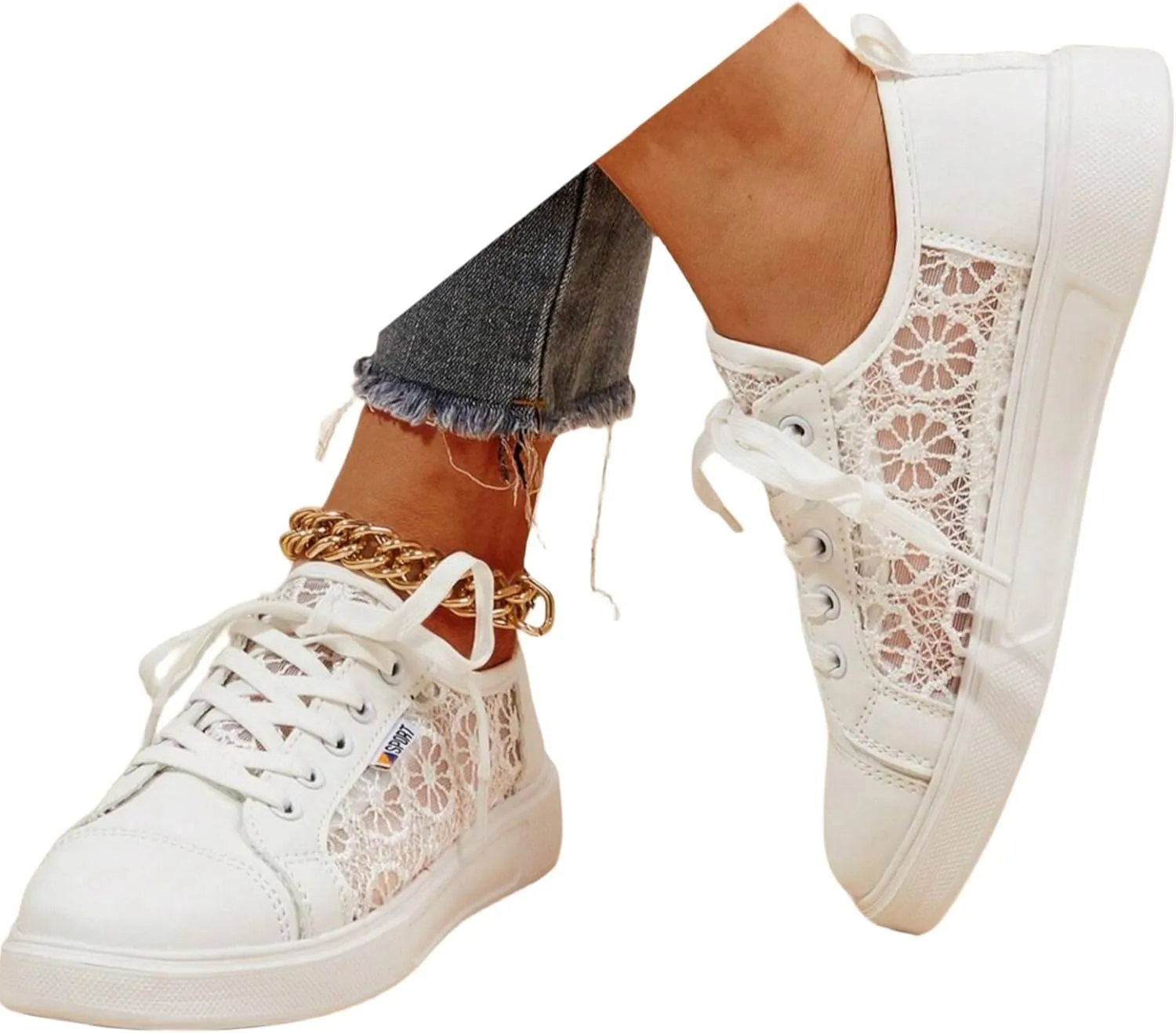 Crzidha Womens Lace Mesh Flats Sneakers,Stylish Side Hollow Out Pattern Low Heel Flat Sneakers Lightweight Breathable Fashion Fall Shoes Lightweight Comfortable Lace Up Travel Walk Shoes