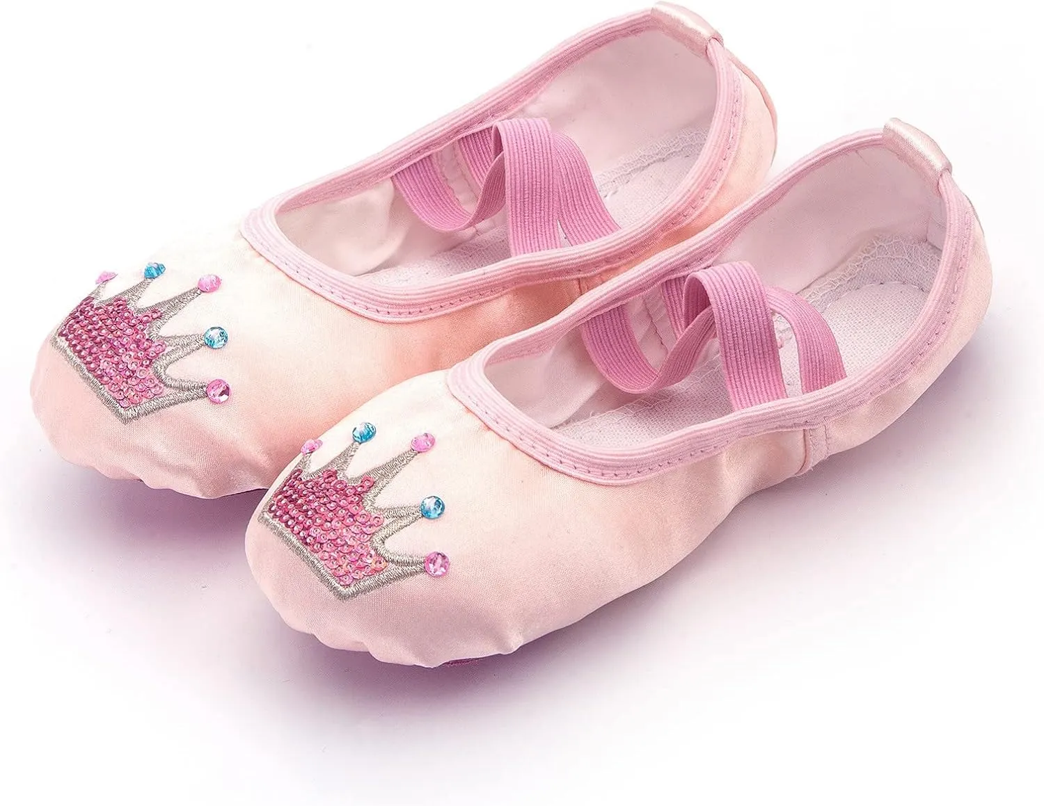 Cute Ballet Shoes for Girls Flat Point Crown Sequin Satin Dance Practice Slippers Split Soft Flat Shoes for Toddler