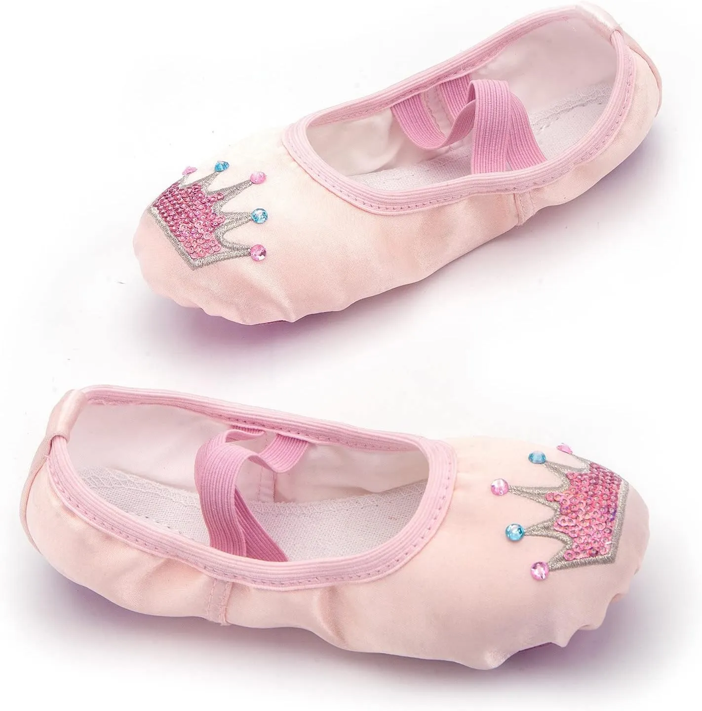 Cute Ballet Shoes for Girls Flat Point Crown Sequin Satin Dance Practice Slippers Split Soft Flat Shoes for Toddler