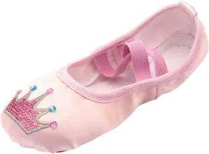 Cute Ballet Shoes for Girls Flat Point Crown Sequin Satin Dance Practice Slippers Split Soft Flat Shoes for Toddler