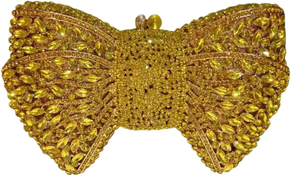 DJBM Sweet Bow Rhinestone Crystal Evening Clutch Bright Deluxe Diamond Handbag for Women Formal Party