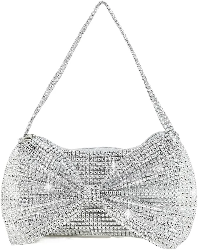DJBM Women Bow Evening Clutch Sparkling Deluxe Rhinestones Purse for Daily Feast
