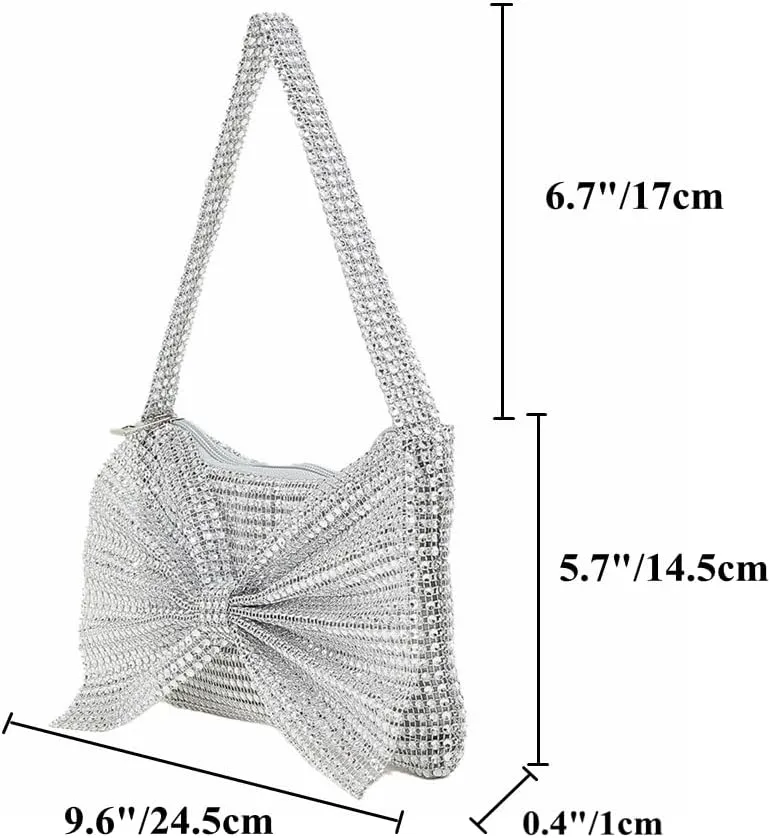 DJBM Women Bow Evening Clutch Sparkling Deluxe Rhinestones Purse for Daily Feast