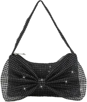 DJBM Women Bow Evening Clutch Sparkling Deluxe Rhinestones Purse for Daily Feast