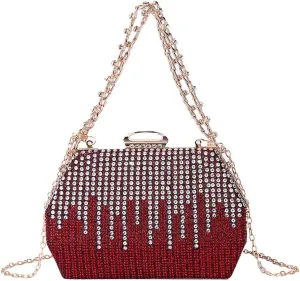 DJBM Women Sparkly Rhinestone Clutch Sequin Evening Bag Diamond Chain Crossbody Bag for Wedding Party