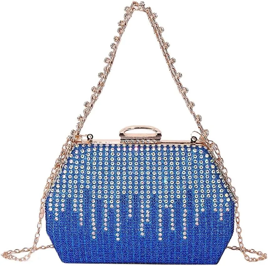DJBM Women Sparkly Rhinestone Clutch Sequin Evening Bag Diamond Chain Crossbody Bag for Wedding Party