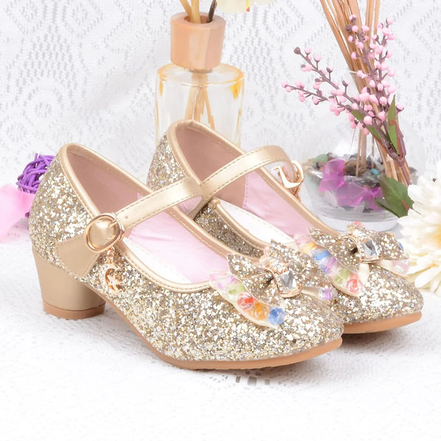 Dress Shoes for Girls,Baby Kids Pearl Sandals Crystal Princess Shoes Bling Girls Infant Bowknot Cute Shoes 5-12 Years