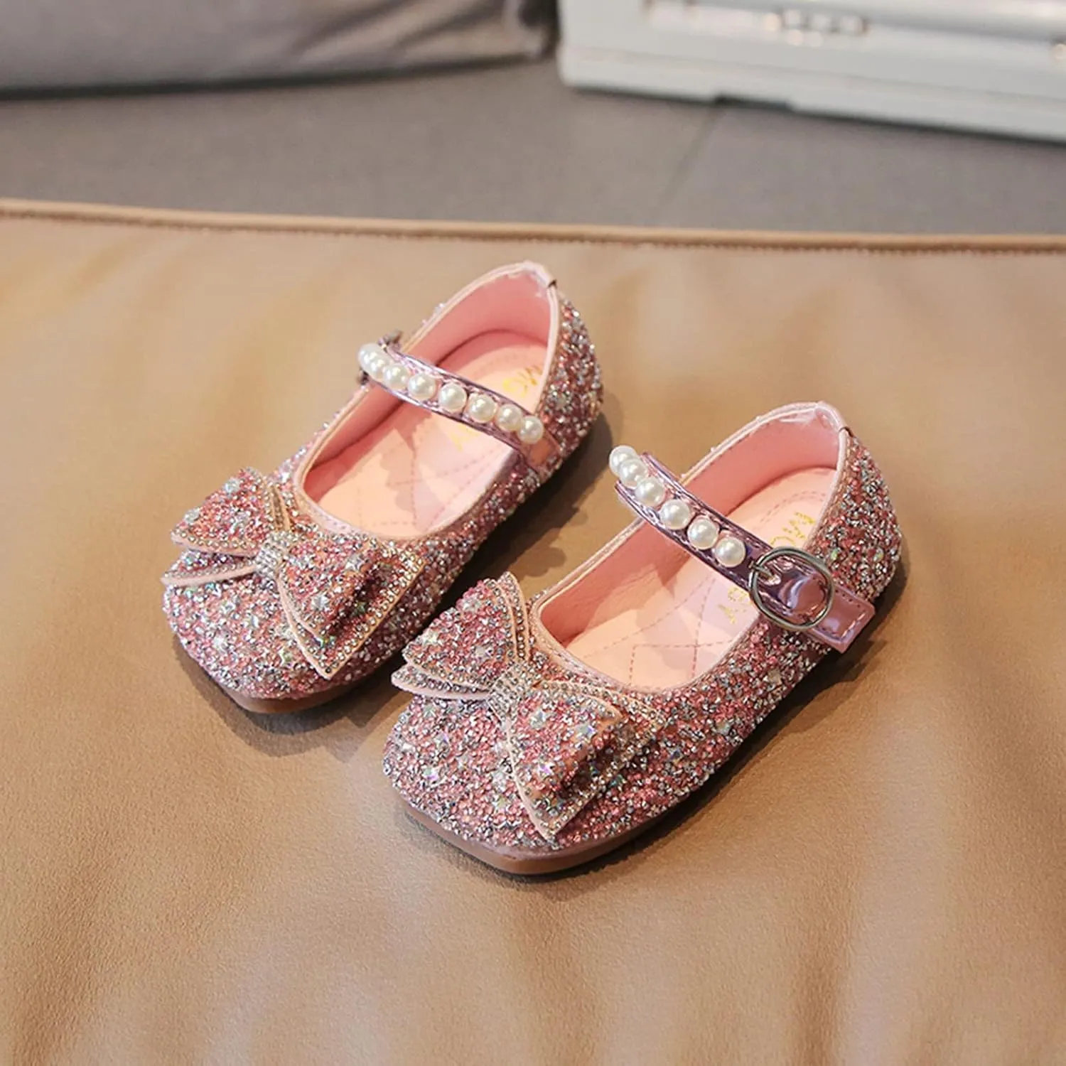 Dress Shoes for Girls,Fashion Autumn Girl Casual Shoes Rhinestone Sequin Bow Buckle Dress Shoes Dance Shoes 1-11 Years