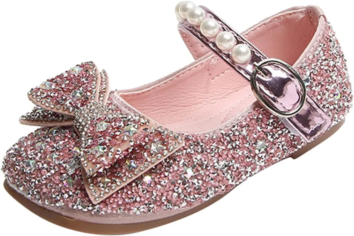 Dress Shoes for Girls,Fashion Autumn Girl Casual Shoes Rhinestone Sequin Bow Buckle Dress Shoes Dance Shoes 1-11 Years